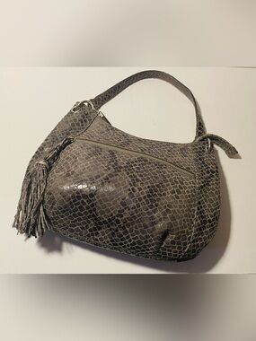 Michael Kors Nolita Snake Skin Gray Medium Nubuck Suede Shoulder Bag Husk